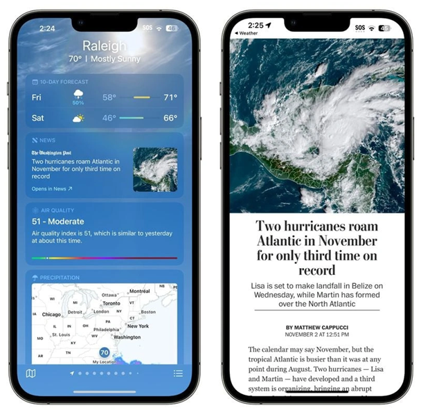 岷县苹果14维修分享iPhone 14手机如何看天气时顺带看新闻 