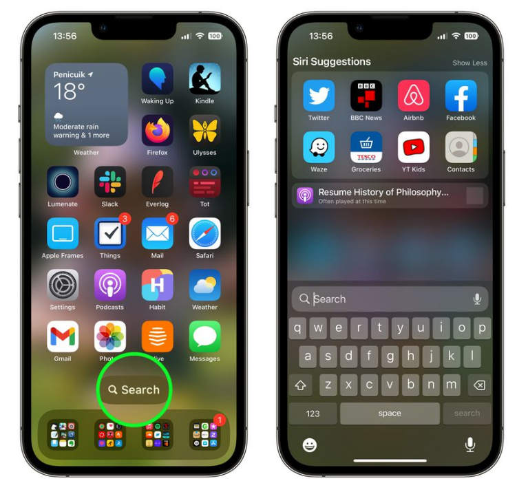 岷县苹果手机维修分享升级到 iOS 16 后，如何删除主屏幕上的搜索按钮 